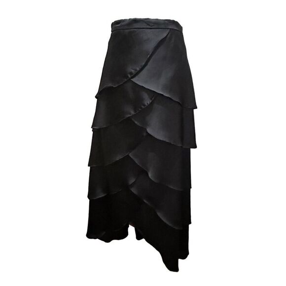 Xscape by Joanna Chen Black Tiered Ruffle Formal Hi Low Skirt USA Made Sz 12 - Picture 1 of 11